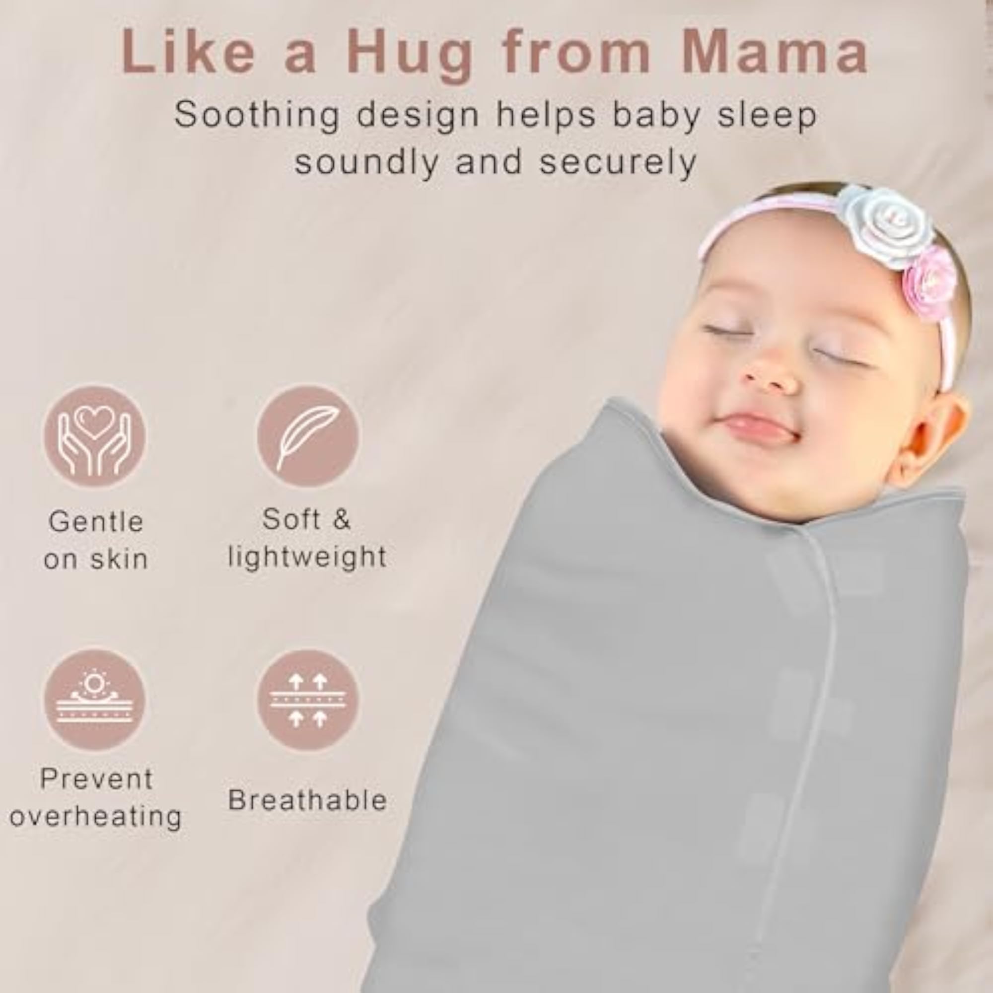 Soft Stretchable Baby Blankets, Adjustable Swaddle Wrap, Grey